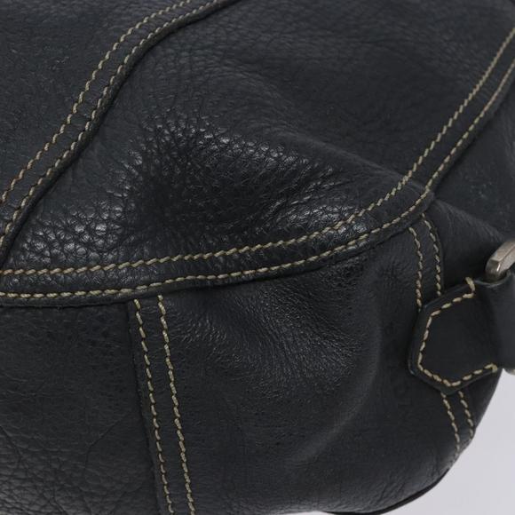 PRADA Shoulder Bag Leather Navy Silver Auth 132232